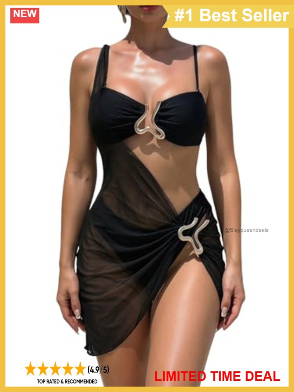 3 Piece Bikini Set with Sheer Cover Up Dress